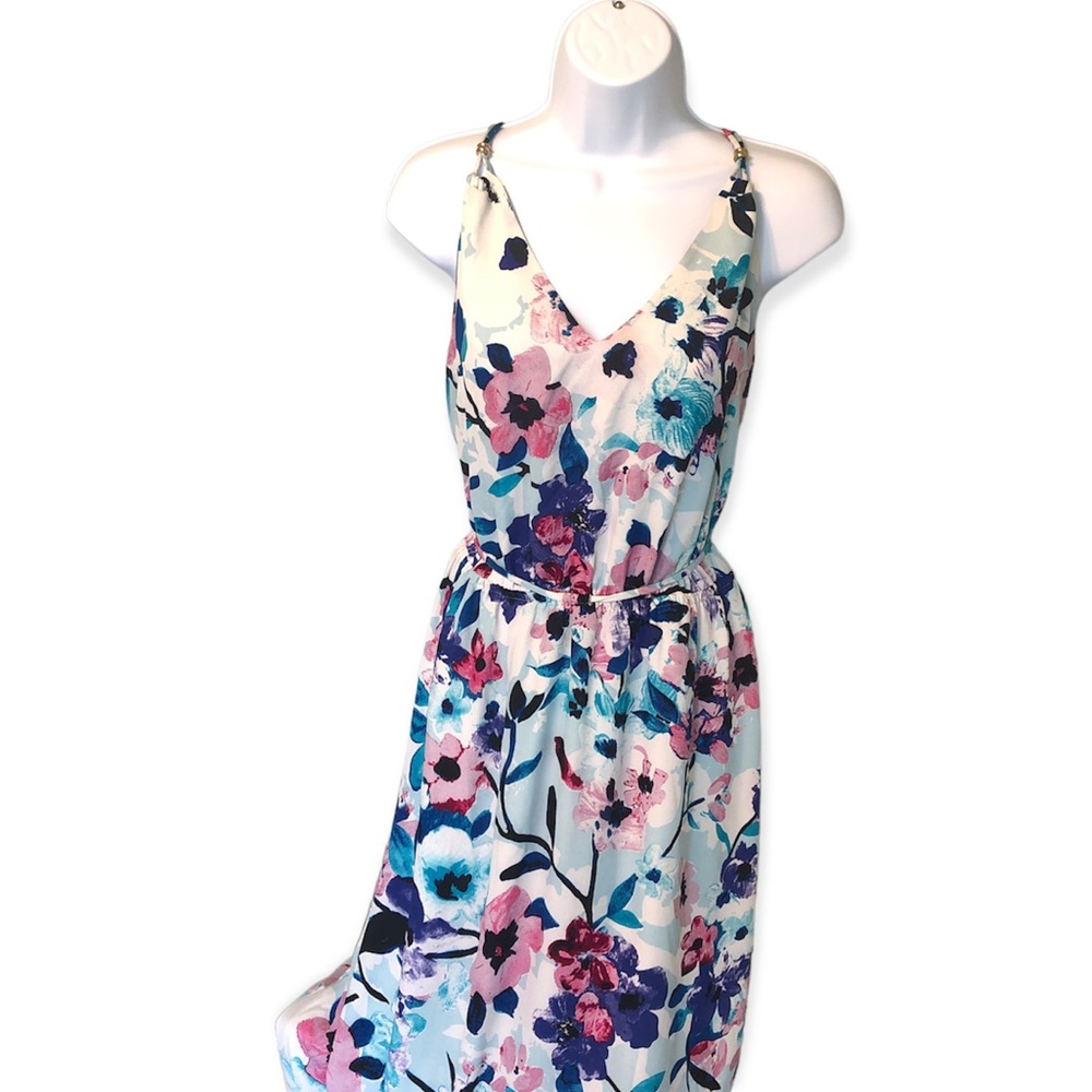 Ivanka Trump Floral Spring Summer Maxi Dress, Size 12, Tie Waist, 100% Polyester